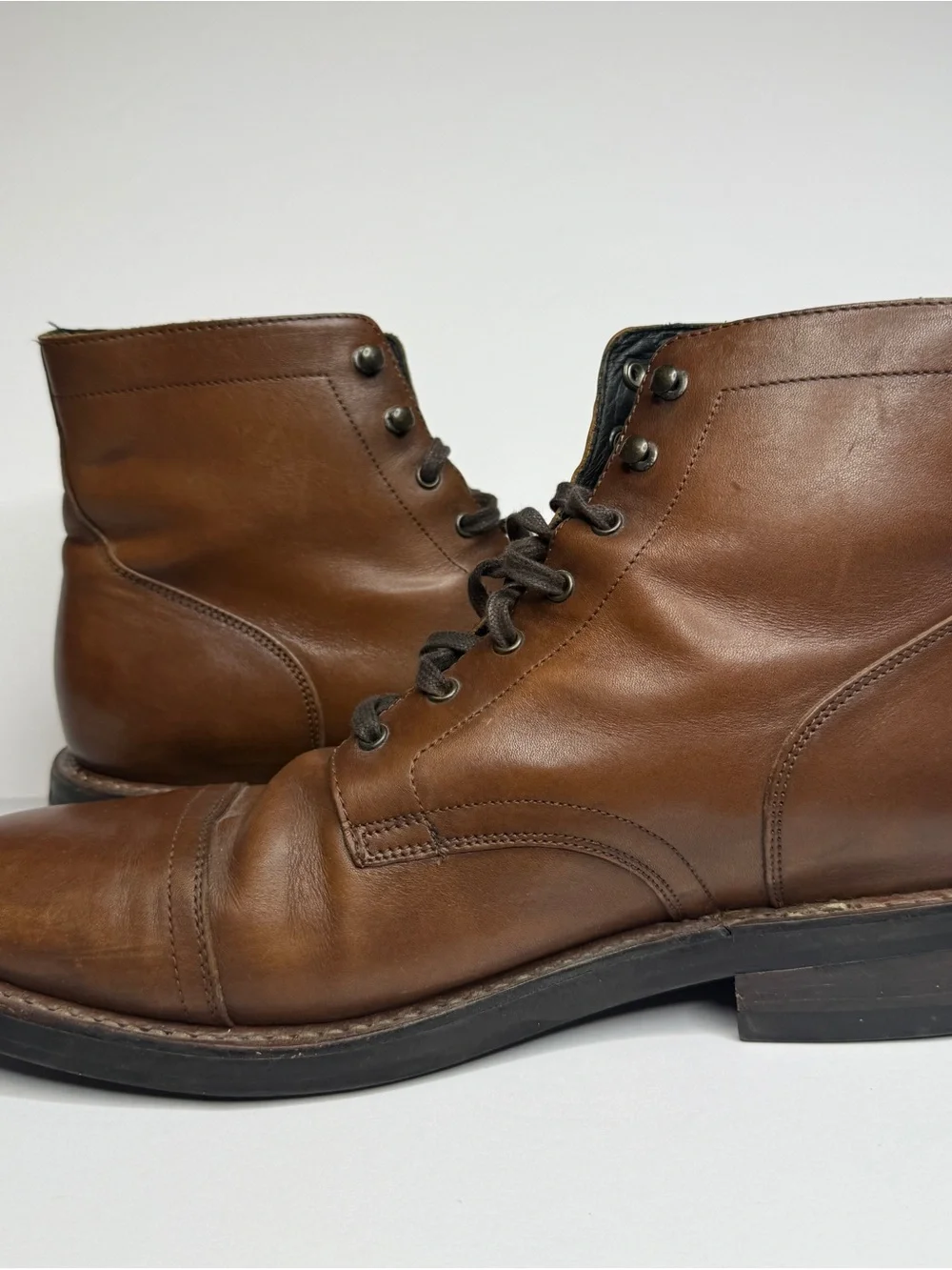 Thursday Boot Co. Captain Men's Sz 13 Brandy Brown Leather Cap Toe Lace Up Boots